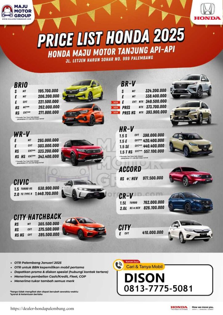 HONDA PALEMBANG PRICELIST HARGA 2025