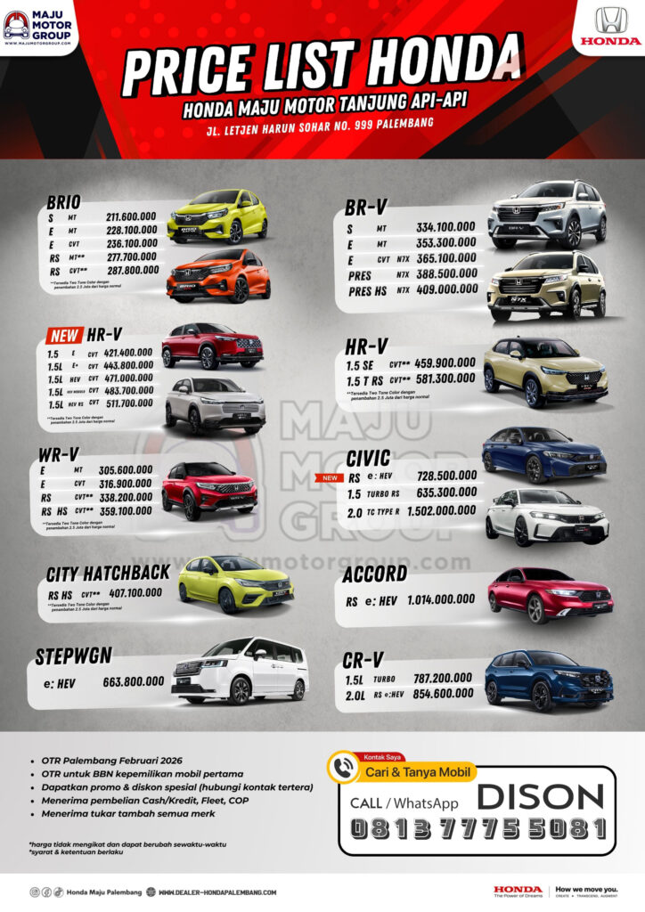 HONDA PALEMBANG PRICELIST HARGA PROMO 2026