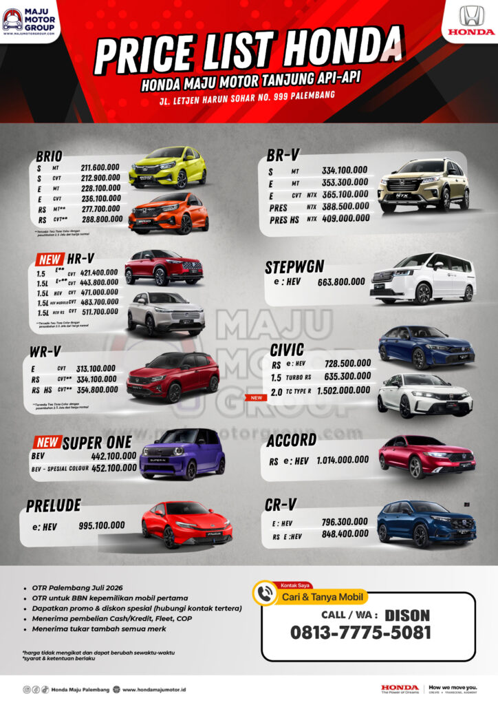 Pricelist Update 2026 Agustus Honda Palembang